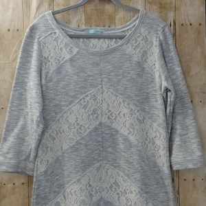 4 / $10 😊 Maurices | Pull Over Sweater | Gray w/ Lace | XL